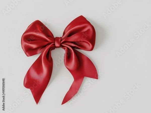 Fototapeta Elegant Red Satin Bow on a Neutral Background for Gift Wrapping