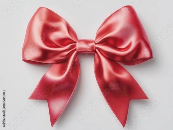 Fototapeta Elegant Red Satin Bow on a Soft White Background for Gift Wrapping