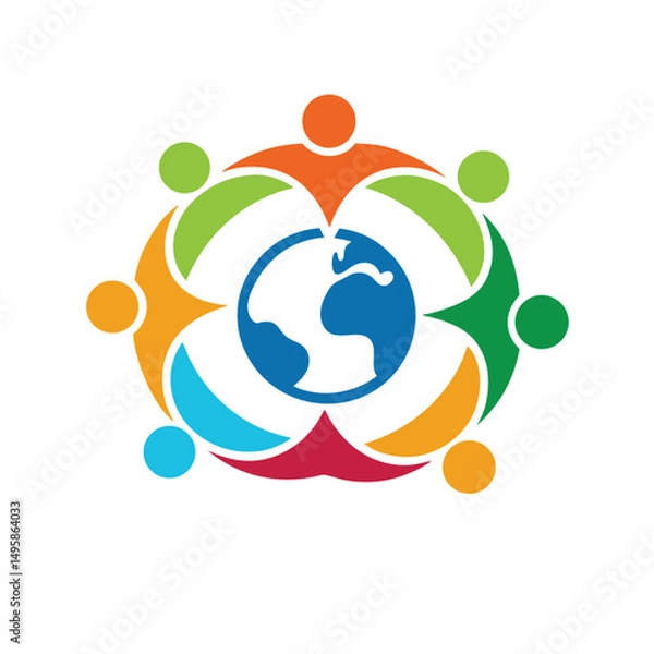 Obraz Diversity People Around Globe Logo Design Template