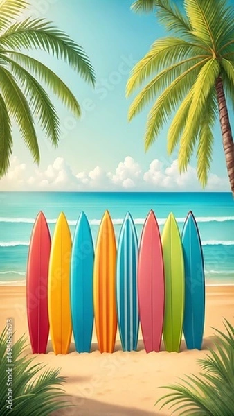 Fototapeta Colorful Surfboards on Tropical Beach
