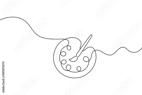 Fototapeta Paint palette brush icon continuous one line drawing outline  vector design
