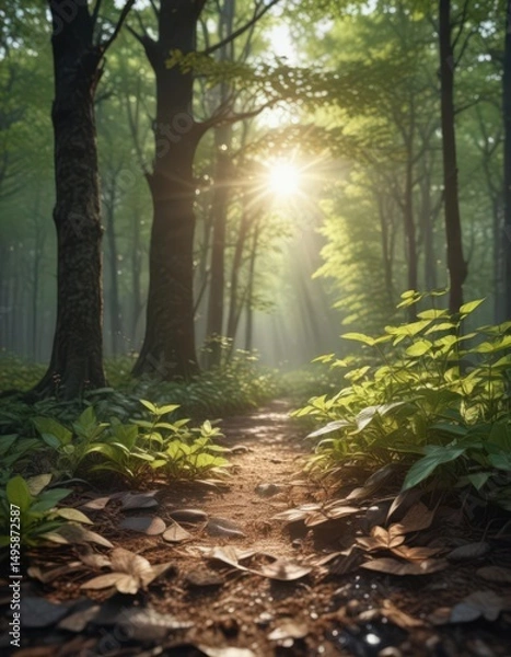 Obraz Sunlight dappling through new leaves on forest floor,  earth,  forest floor