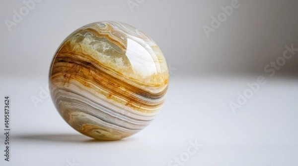 Fototapeta Smooth marble sphere on white, study in texture, light, and minimalist design