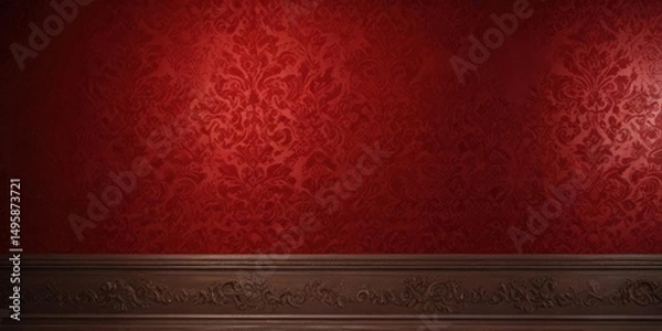 Obraz Intricate red damask wallpaper, luxurious texture , surface, rich, backgrounds