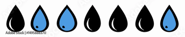 Fototapeta Blue and Black Water Drops Icon Set, Liquid Symbols