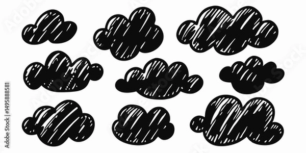 Fototapeta Hand Drawn Cloud Collection: Doodle Style Vector Clouds