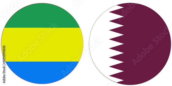 Obraz Gabon Official flag with Qatar national flag, both countries flags are in Round shape and isolated on white background, Circular colorful design Flag with together.