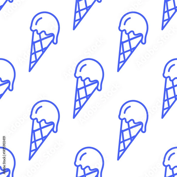 Fototapeta A fun blue seamless pattern with line art ice cream. Banner, wallpaper, wrapping paper, textile, notebook cover, packaging template.