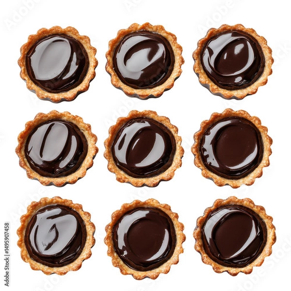 Obraz Assorted Chocolate Tartlets: Delicious Mini Pastries with Smooth Dark Chocolate Ganache on a Crisp Crust on transparent background
