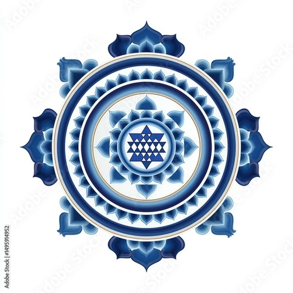 Obraz Intricate Blue and White Mandala Design with Geometric Patterns