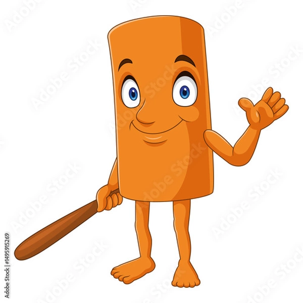 Obraz Cartoon wood carrying baton isolated on white background