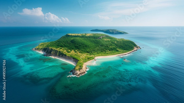 Fototapeta an aerial view of a small island in the middle of the ocean