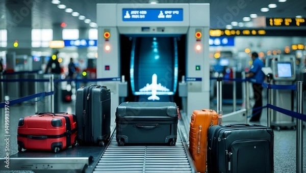 Fototapeta Detailed look at airport security checkpoint operations