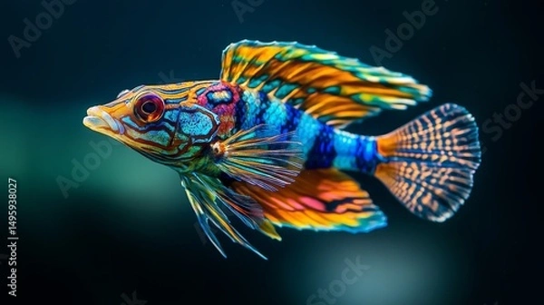 Fototapeta A colorful ornate wrasse fish swims in the Mediterranean Sea near Jijel, Algeria.

