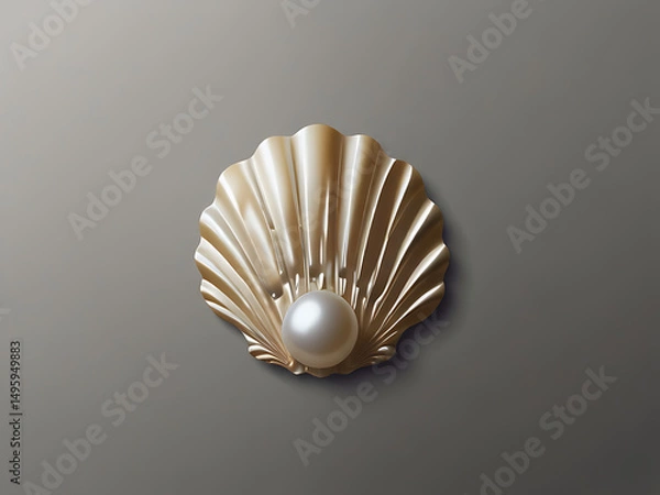Fototapeta A beautiful shell with a pearl in the center, showcasing elegant curves and textures against a muted background.