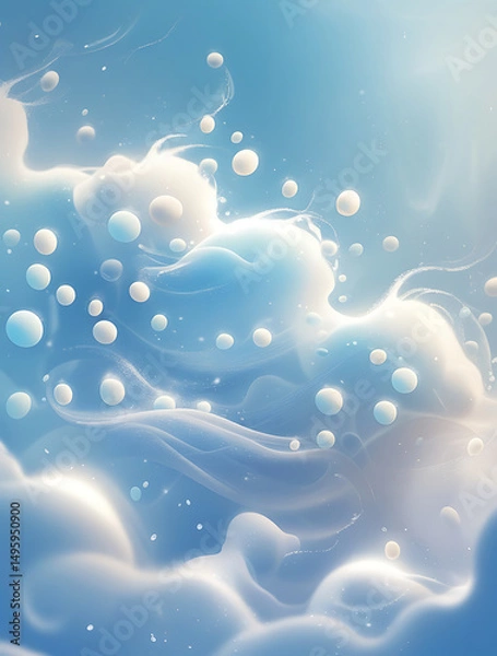Obraz Dreamy blue background with swirling clouds and bubbles, evoking a sense of tranquility and fluidity.