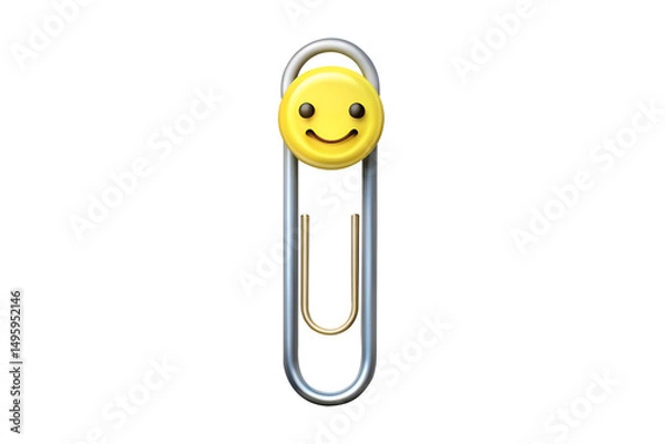 Fototapeta 3D Paperclip with Smiley Face Illustration on Transparent Background PNG