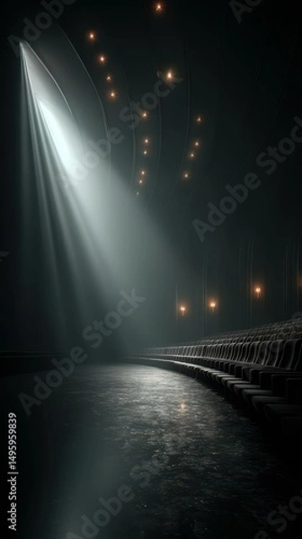 Fototapeta Atmospheric theatre interior with spotlight creating dramatic shadows in a dark space