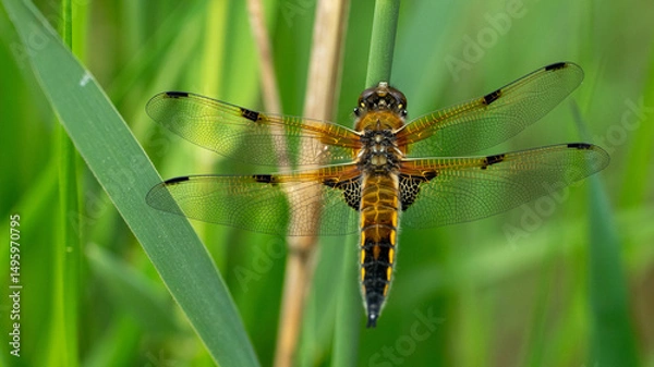 Obraz broad bodied chaser perched on reed
