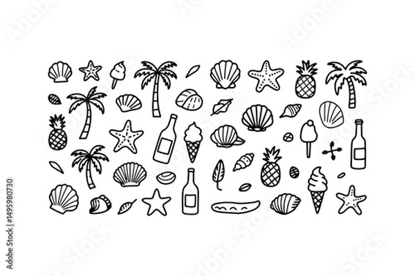 Fototapeta summer vector icon doodles set