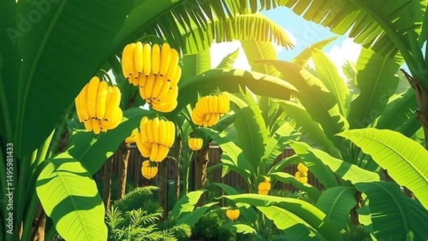 Obraz Sunny Garden with Banana Trees
