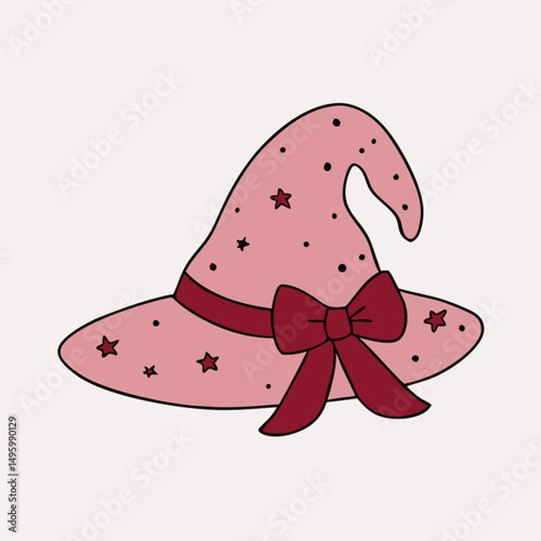 Fototapeta Pink Witch Hat with Stars and Bow - Halloween Costume