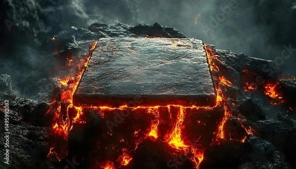 Obraz Fire podium product placement combining square box sleek design with bold and radiant flames.