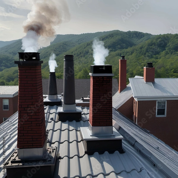 Obraz Rooftop shot showing a chaotic but beautiful composition of chimney tops.