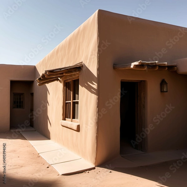 Obraz Desert sunlight hitting the corner of an adobe building with minimal shadows