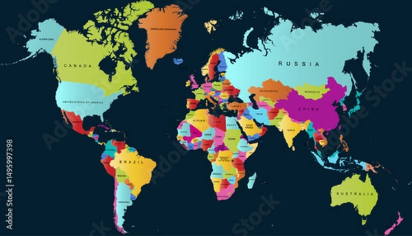 Obraz World map. Color modern vector map. Silhouette map.	