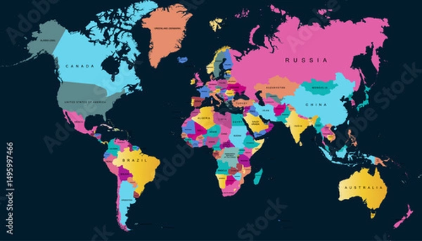 Obraz World map. Color modern vector map. Silhouette map.	