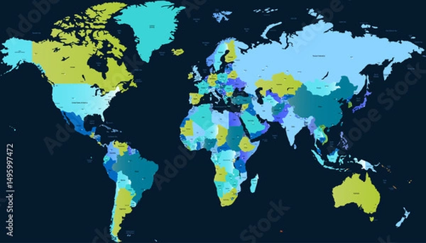 Obraz World map. Color modern vector map. Silhouette map.	