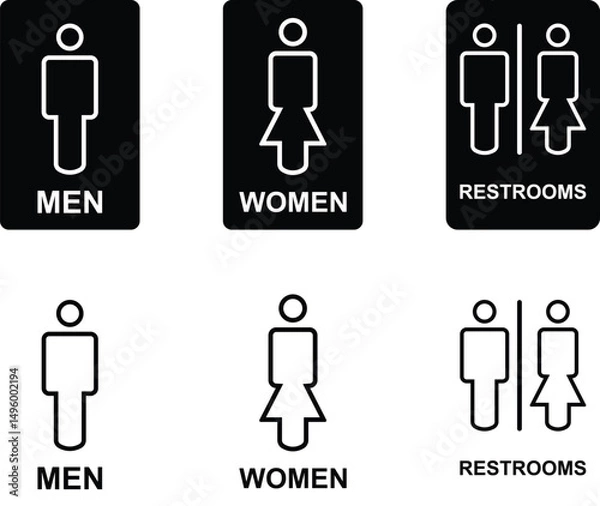 Fototapeta Gender Restroom icons Set. Male, female toilet symbol, washroom signs, WC toilet, Hand wash signs isolated on transparent Background. vector illustration 