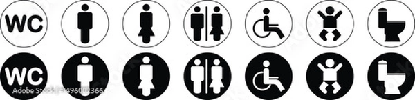 Fototapeta Set of Toilet icons. Male, female and disabled toilet symbol, toilet signs, WC toilet signs, Baby change. vector illustration 