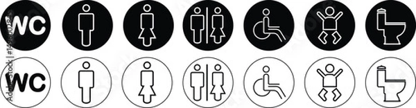 Fototapeta Set of Toilet icons. Male, female and disabled toilet symbol, toilet signs, WC toilet signs, Baby change. vector illustration 