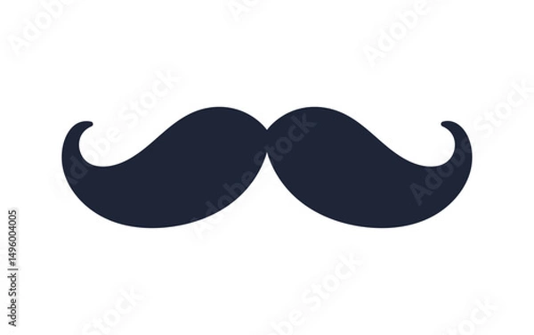 Fototapeta Vintage style moustache icon, classic male facial hair silhouette with curled edges, barbershop symbol, disguise element, retro man accessory isolated on white background flat vector illustration.
