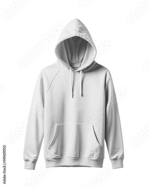 Fototapeta White hoodie mockup in classic design with front pocket and drawstring hood. Ideal for showcasing apparel designs, product presentation for urban fashion brands and online stores