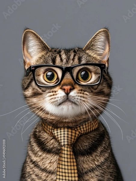 Fototapeta Cute Cat with Glasses and Tie