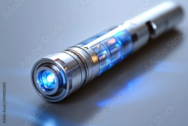 Fototapeta Futuristic metallic device with glowing blue core, sleek design, technological advancement.