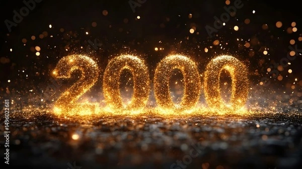 Obraz Sparkling golden numbers representing the year 2000 on a dark background, symbolizing celebration, new beginnings, and the turn of the century.
