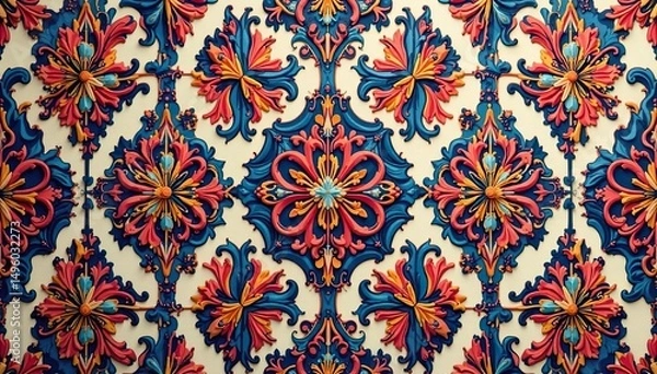 Fototapeta Geometric damask, repeating diamond & arabesque shapes, motif, wallpaper pattern, minimal