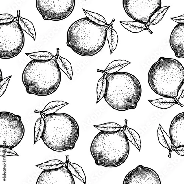 Fototapeta pattern, seamless, lemon, vector, background, summer, illustration, fruit, design, wallpaper, texture, yellow, doodle, citrus, fresh, food, juicy, healthy, organic, natural, vitamin, tropical, cute, h
