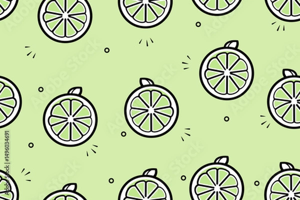 Fototapeta pattern, seamless, citrus, vector, background, summer, illustration, lemon, lime, fruit, wallpaper, print, tropical, texture, design, fabric, textile, nature, botanical, juicy, fresh, slice, food, hea