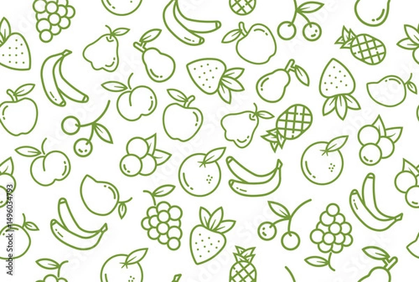 Fototapeta pattern, seamless, fruit, vector, background, illustration, doodle, hand-drawn, black and white, sketch, outline, design, wallpaper, texture, drawing, food, healthy, organic, natural, fresh, tropical,