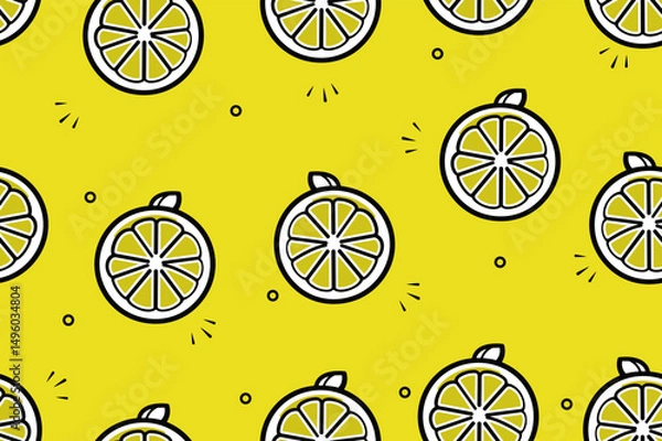 Fototapeta pattern, seamless, citrus, vector, background, summer, illustration, lemon, lime, fruit, wallpaper, print, tropical, texture, design, fabric, textile, nature, botanical, juicy, fresh, slice, food, hea