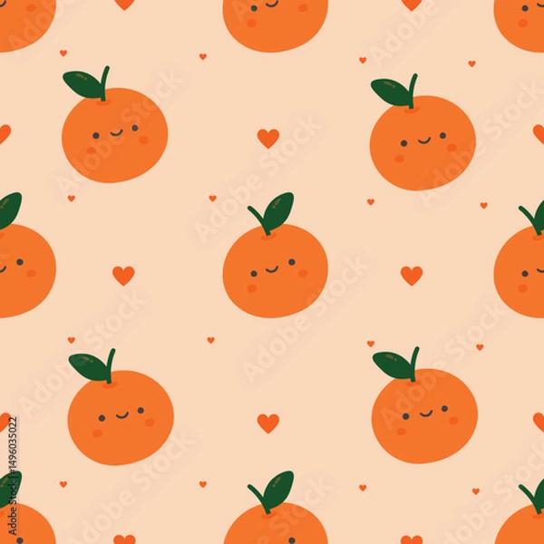 Fototapeta pattern, seamless, orange, fruit, vector, background, citrus, illustration, food, design, wallpaper, texture, juicy, fresh, slice, tropical, healthy, organic, natural, sweet, vitamin, summer, nature, 