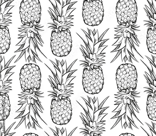 Fototapeta pattern, seamless, pineapple, tropical, vector, background, summer, illustration, fruit, exotic, print, food, wallpaper, fabric, textile, design, nature, leaf, green, decoration, art, texture, juicy, 