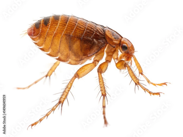 Fototapeta A flea close up on black isolated on transparent background