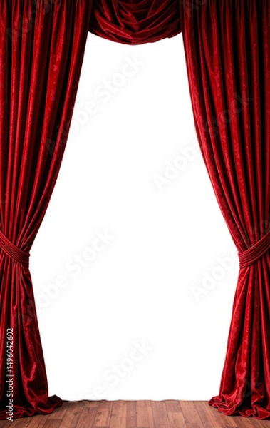 Fototapeta Crimson Curtains: Dramatic red velvet curtains frame an inviting, empty space, hinting at the anticipation of a performance or the allure of the unknown.