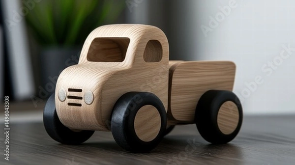 Obraz Wooden toy truck with simple, smooth lines and fine details
